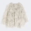 Abrigo corto con pétalos de organza estampada, gris perla Abrigo corto con pétalos de organza estampada, gris perla