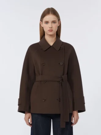 Abrigo corto de doble botonadura de Pure Wool, color chocolate