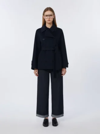 Abrigo corto de doble botonadura en Pure Wool, azul medianoche