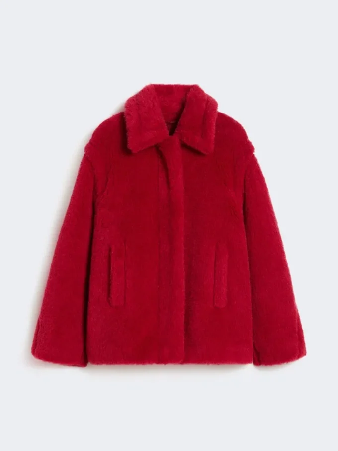 Abrigo corto tipo teddy de alpaca y lana, rojo Abrigo corto tipo teddy de alpaca y lana, rojo