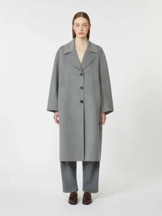 Abrigo de lana de botonadura sencilla, gris medio