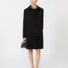 Blusa de cuello redondo de cady, negra