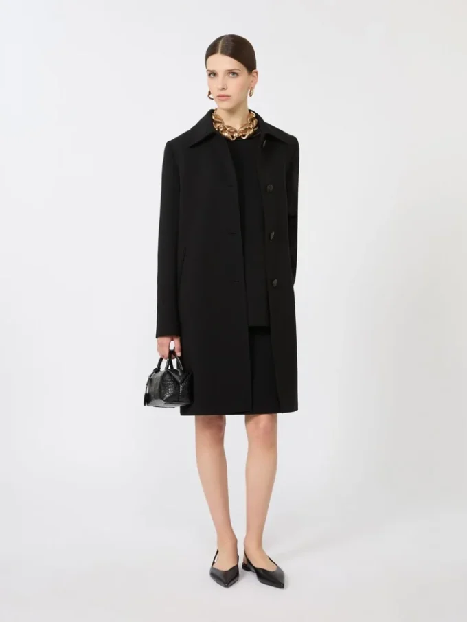 Blusa de cuello redondo de cady, negra