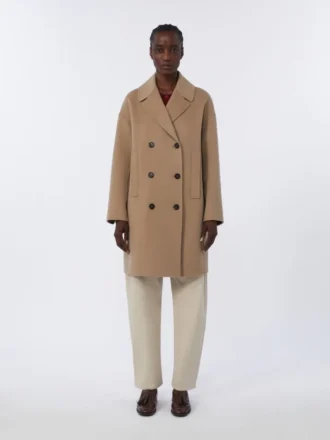 Abrigo midi de paño de lana, beige