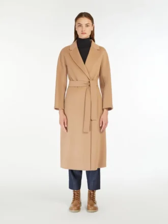 Abrigo midi de paño de lana, color camel