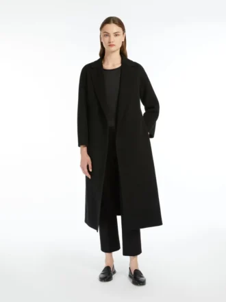 Abrigo midi de paño de lana, negro