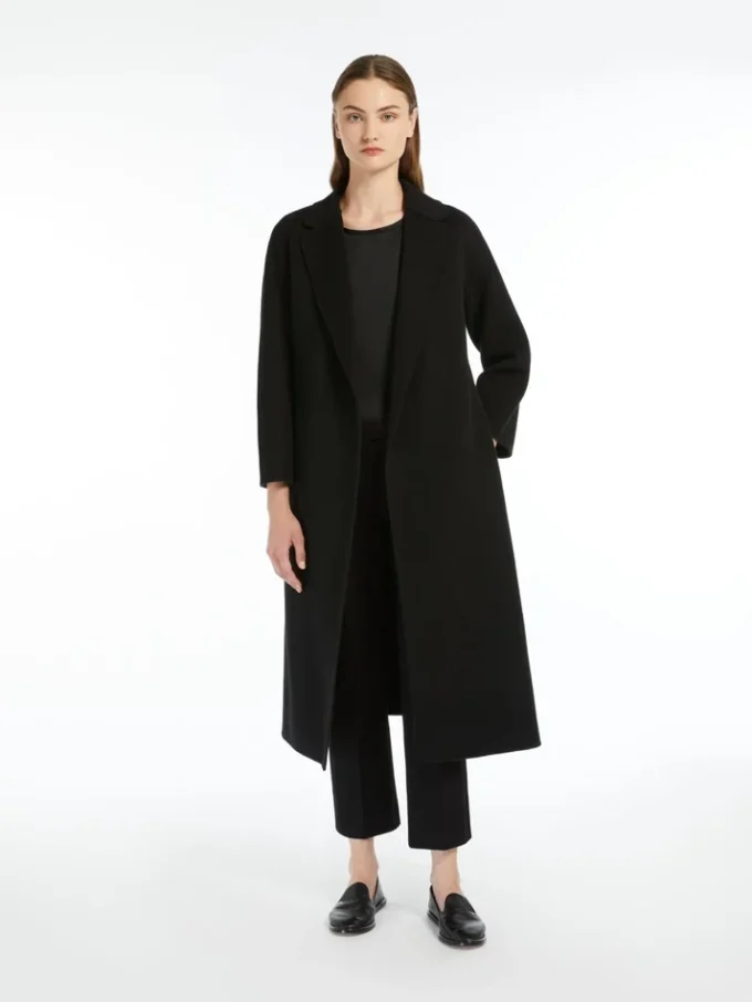 Abrigo midi de paño de lana, negro