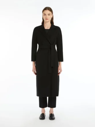 Abrigo midi de paño de lana, negro