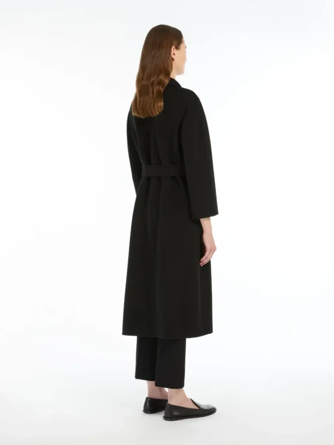 Abrigo midi de paño de lana, negro