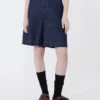 Bermudas de denim de algodón y lino, azul marino