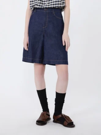 Bermudas de denim de algodón y lino, azul marino