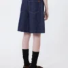 Bermudas de denim de algodón y lino, azul marino