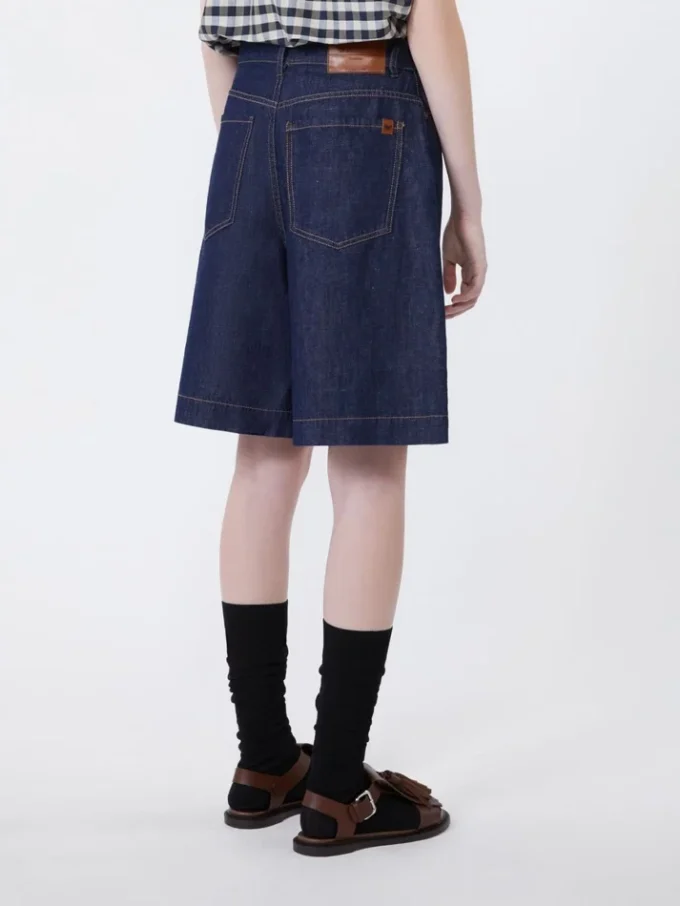 Bermudas de denim de algodón y lino, azul marino