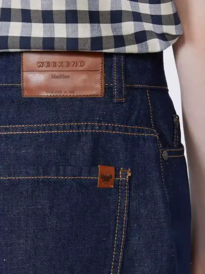 Bermudas de denim de algodón y lino, azul marino
