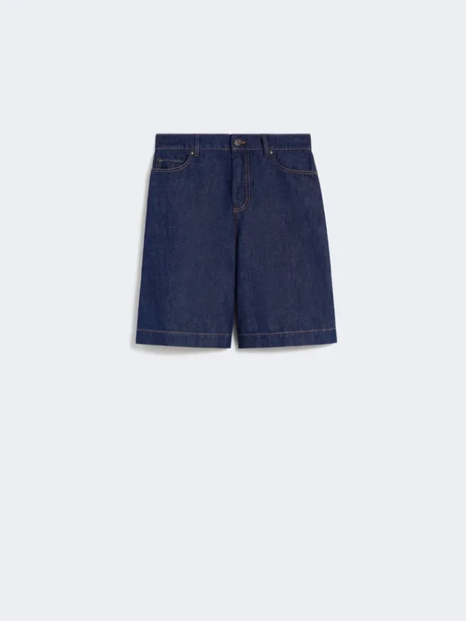Bermudas de denim de algodón y lino, azul marino