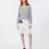 Bermudas de lona de algodón y lino, color crudo