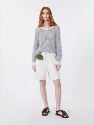 Bermudas de lona de algodón y lino, color crudo