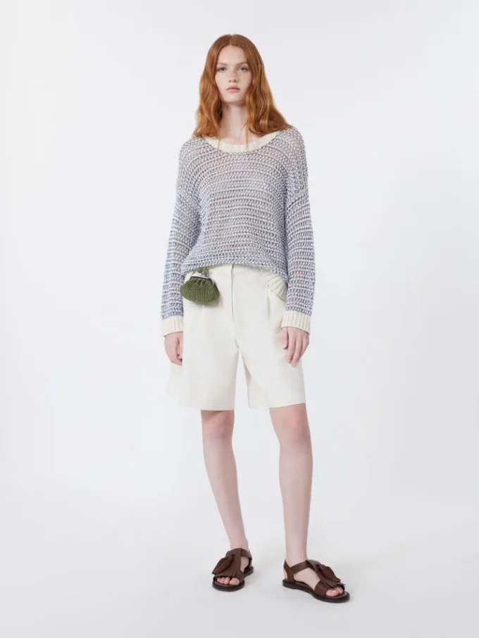 Bermudas de lona de algodón y lino, color crudo