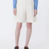 Bermudas de lona de algodón y lino, color crudo