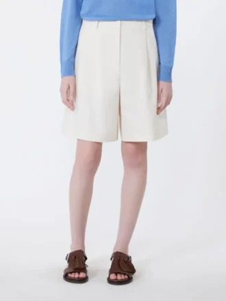 Bermudas de lona de algodón y lino, color crudo