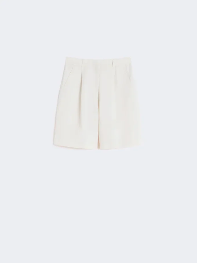 Bermudas de lona de algodón y lino, color crudo