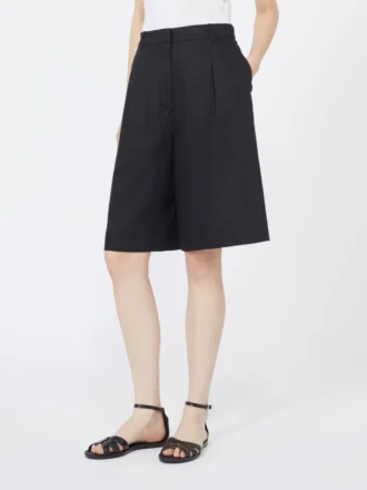 Bermudas largas de lona de lino, negras