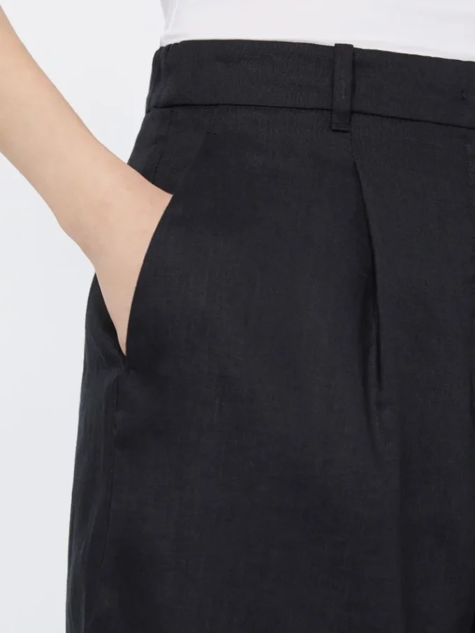 Bermudas largas de lona de lino, negras