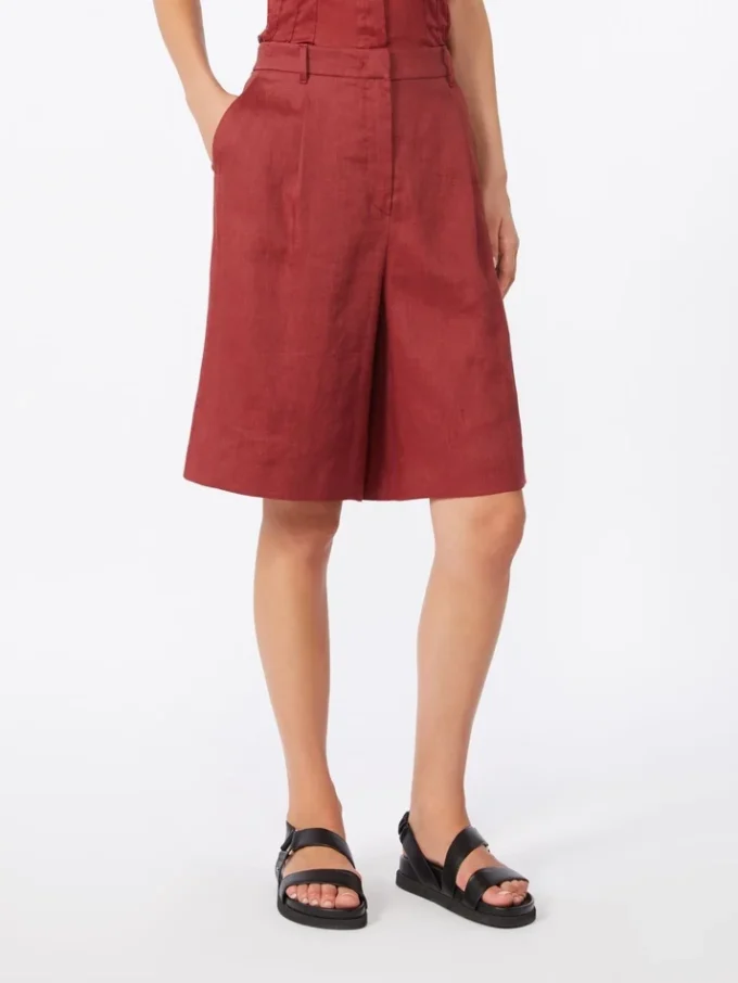 Bermudas largas de lona de lino, rojo ladrillo Bermudas largas de lona de lino, rojo ladrillo