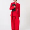 Blazer cruzado de lana elástica, rojo Blazer cruzado de lana elástica, rojo