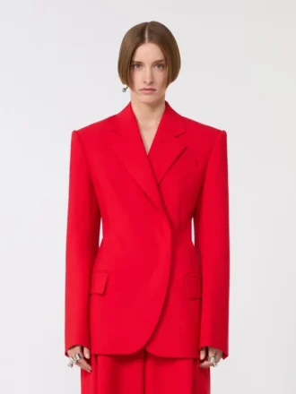 Blazer cruzado de lana elástica, rojo