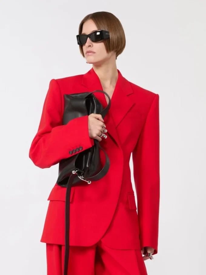 Blazer cruzado de lana elástica, rojo Blazer cruzado de lana elástica, rojo