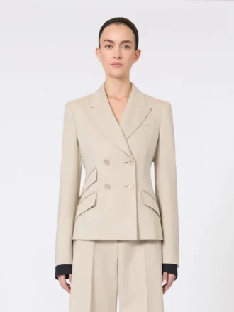 Blazer cruzado de lana, mohair y seda, color arena