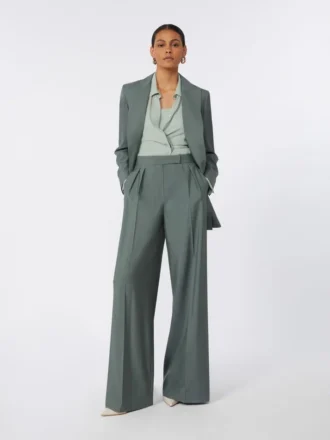 Blazer cruzado de lana y seda, verde oscuro