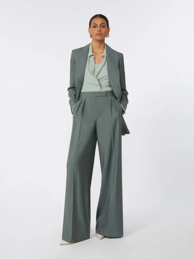 Blazer cruzado de lana y seda, verde oscuro Blazer cruzado de lana y seda, verde oscuro