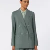 Blazer cruzado de lana y seda, verde oscuro Blazer cruzado de lana y seda, verde oscuro