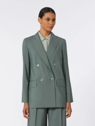 Blazer cruzado de lana y seda, verde oscuro