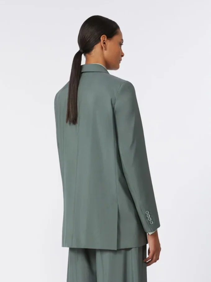 Blazer cruzado de lana y seda, verde oscuro Blazer cruzado de lana y seda, verde oscuro