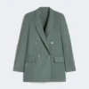 Blazer cruzado de lana y seda, verde oscuro Blazer cruzado de lana y seda, verde oscuro