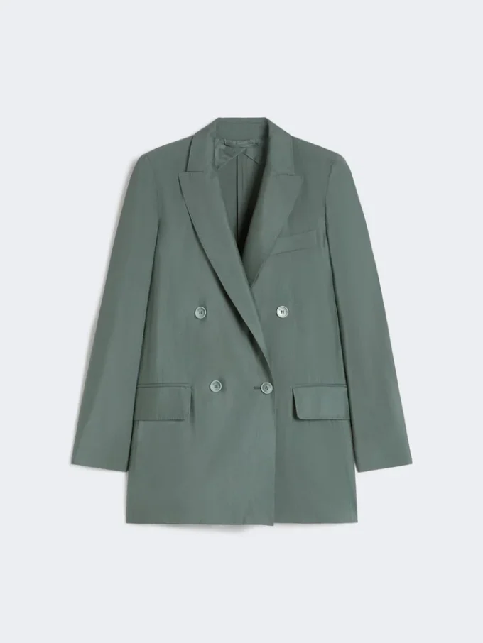 Blazer cruzado de lana y seda, verde oscuro Blazer cruzado de lana y seda, verde oscuro
