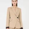 Blazer cruzado de lino natta puro, color camel Blazer cruzado de lino natta puro, color camel