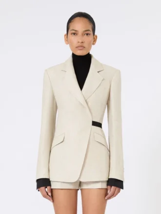 Blazer cruzado de sarga de lino, color arena