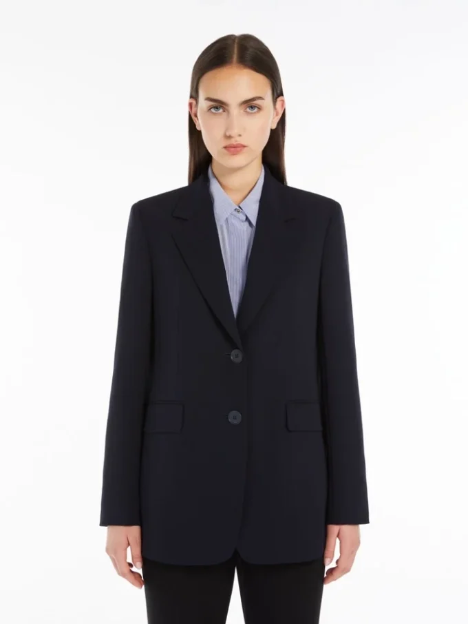 Blazer de cady de un solo botonadura, azul marino Blazer de cady de un solo botonadura, azul marino