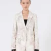 Blazer de corte entallado en organza estampada y gabardina, blanco Blazer de corte entallado en organza estampada y gabardina, blanco