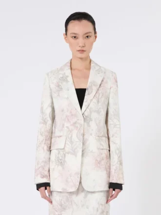 Blazer de corte entallado en organza estampada y gabardina, blanco