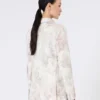 Blazer de corte entallado en organza estampada y gabardina, blanco Blazer de corte entallado en organza estampada y gabardina, blanco