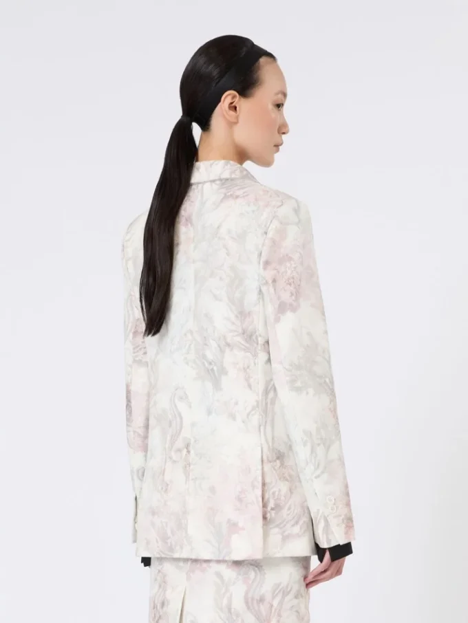 Blazer de corte entallado en organza estampada y gabardina, blanco Blazer de corte entallado en organza estampada y gabardina, blanco