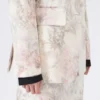 Blazer de corte entallado en organza estampada y gabardina, blanco Blazer de corte entallado en organza estampada y gabardina, blanco