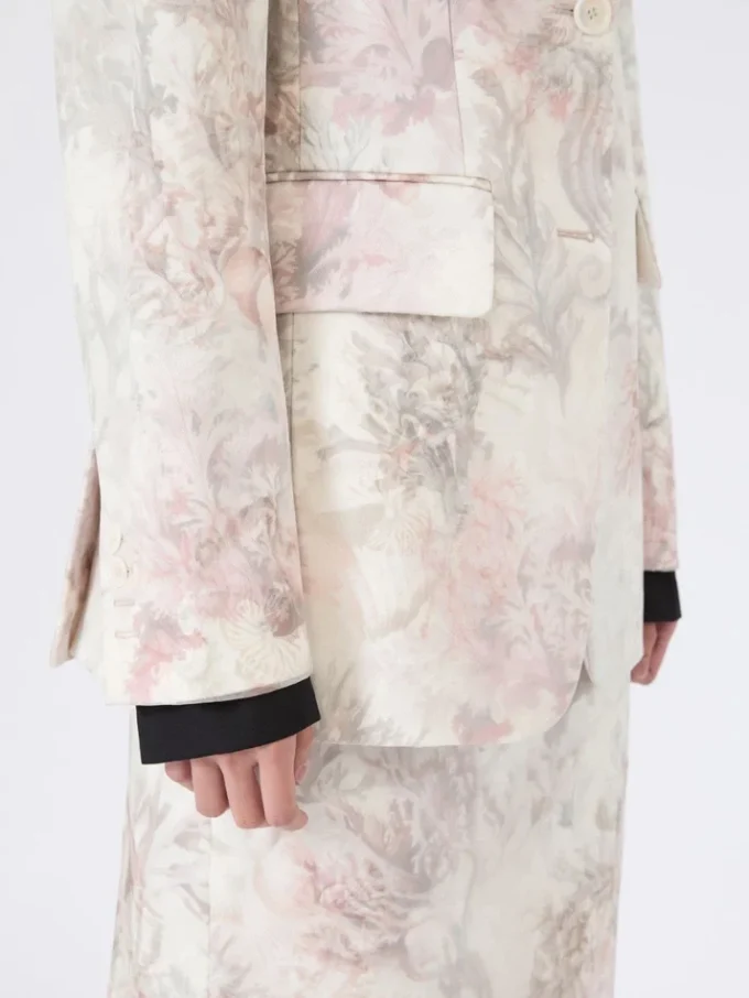 Blazer de corte entallado en organza estampada y gabardina, blanco Blazer de corte entallado en organza estampada y gabardina, blanco