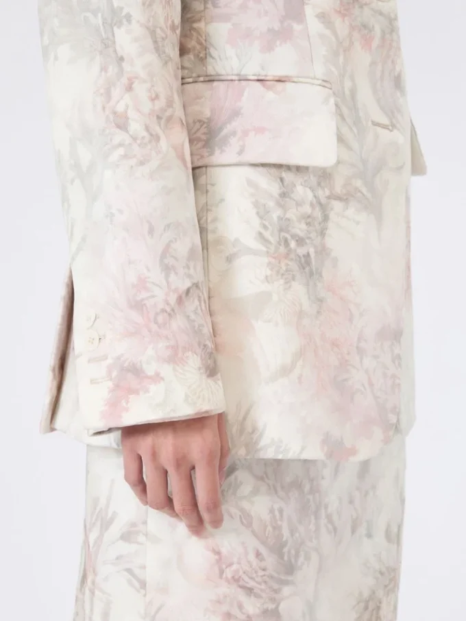 Blazer de corte entallado en organza estampada y gabardina, blanco Blazer de corte entallado en organza estampada y gabardina, blanco