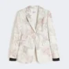 Blazer de corte entallado en organza estampada y gabardina, blanco Blazer de corte entallado en organza estampada y gabardina, blanco